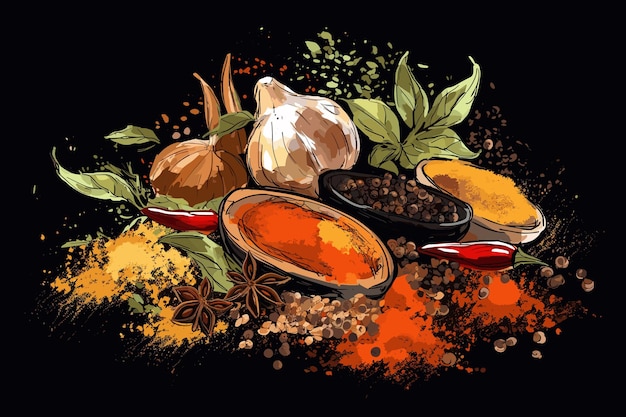 Vector Art Illustration Spices background pattern design food coffee isolated vintage art