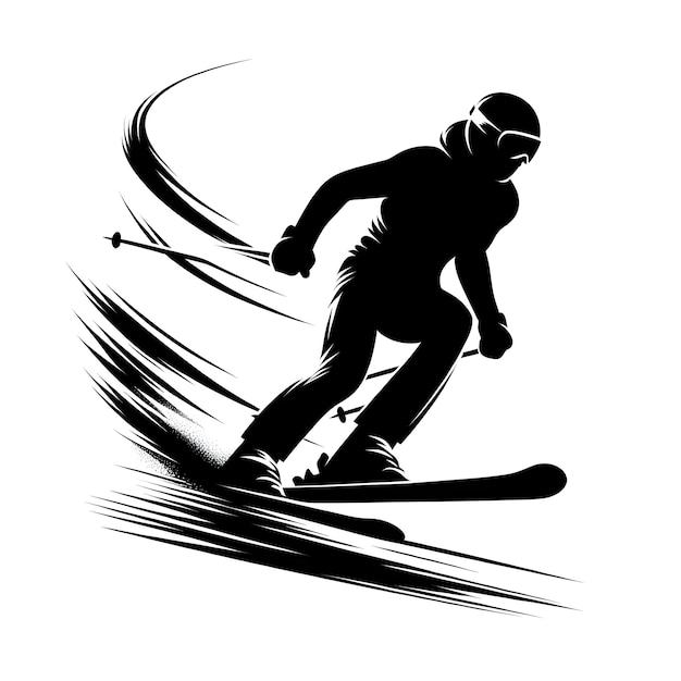 Vector art illustrations of a skiing silhouette