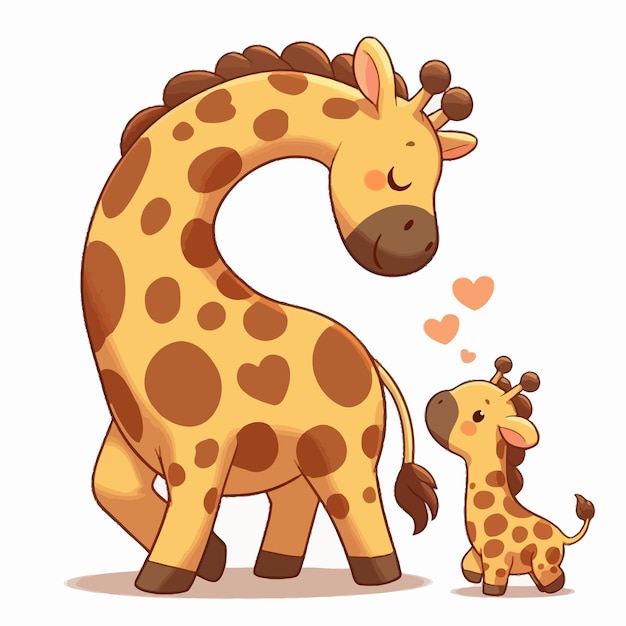 Vector Art of A Mom and A Little Giraffe