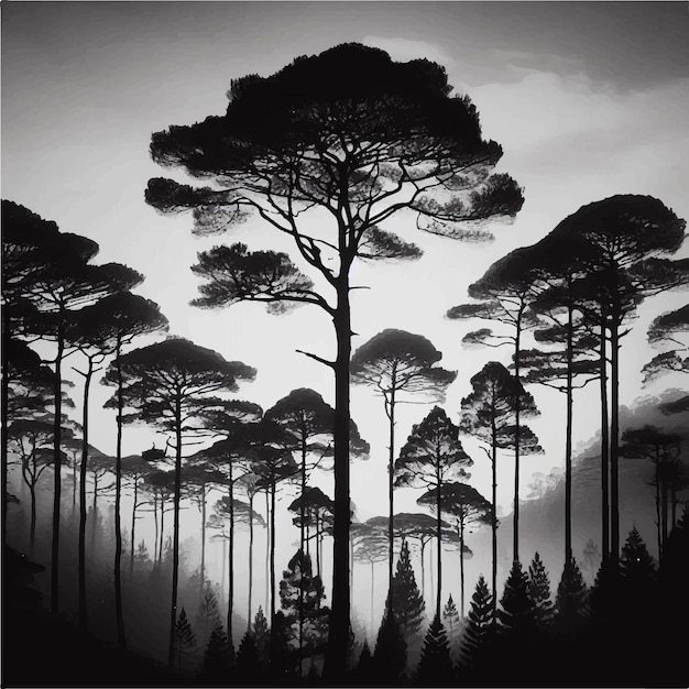 Vector Art of Pine Tree highquality black and white