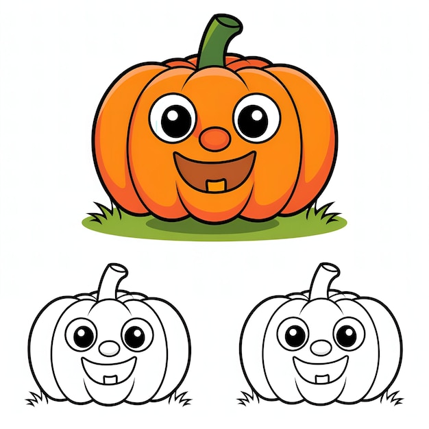 Vector art of a Pumpkin both colored and line art