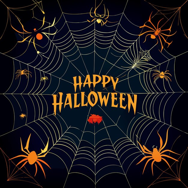 Vector Art of Spider Webs and Spiders on Dark Background