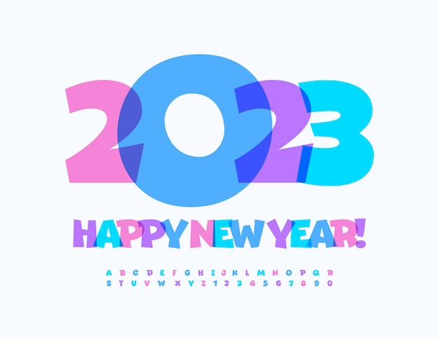 Vector artistic Greeting Card Happy New Year 2023! Watercolor Alphabet Letters and Numbers set