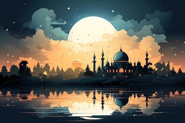 Vector a vector artwork for eid festival showcasing a magnificent mosque with domes and minarets