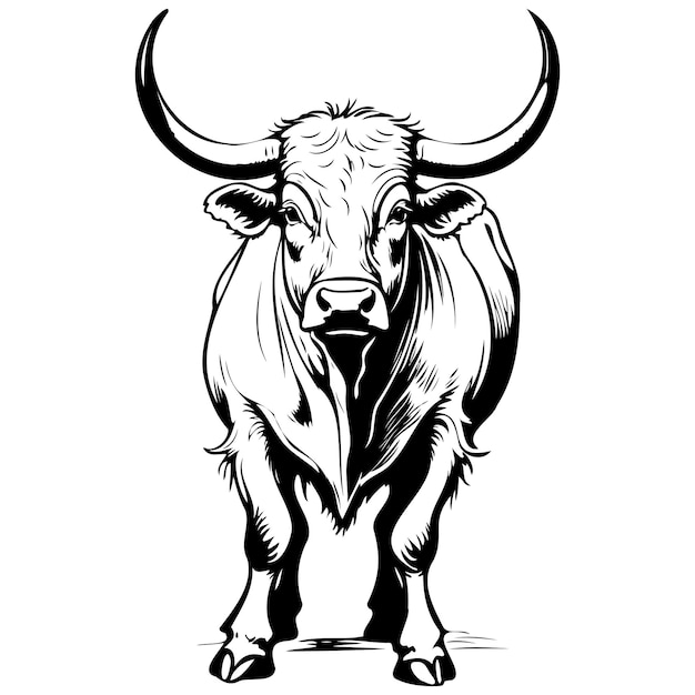 Vector Aurochs standing sideways drawing outline cartoon animal vector engraving silhouette with transparent background