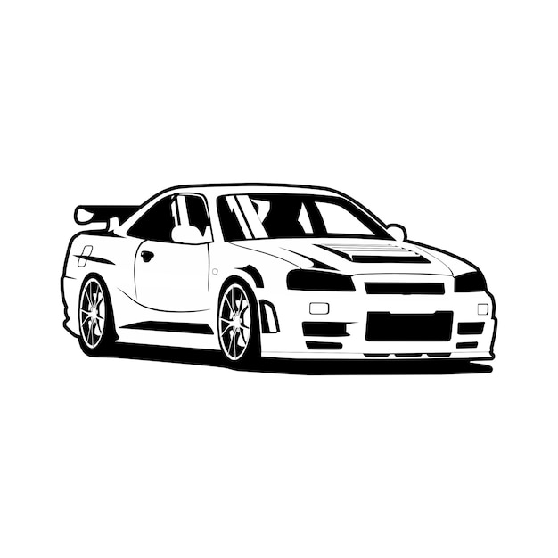 vector automotive jdm sport car black and white