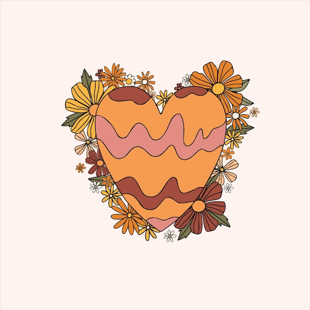 Vector autumn heart with flowers Perfect for seasonal holidays Thanksgiving Day