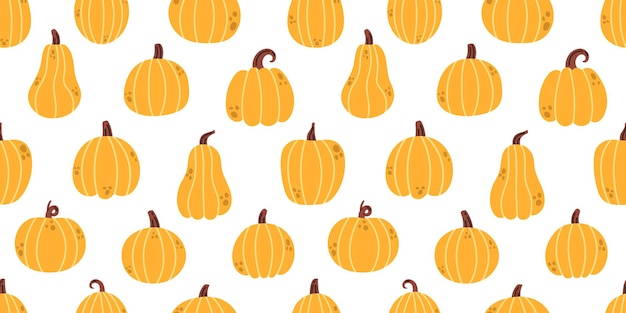 Vector autumn seamless pattern with pumpkins Yellow autumn pumpkins on white background Thanksgiving seamless pattern in flat design Fall print with cute pumpkins