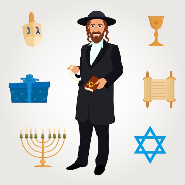 Vector avatar of Jew man with traditional headdress.