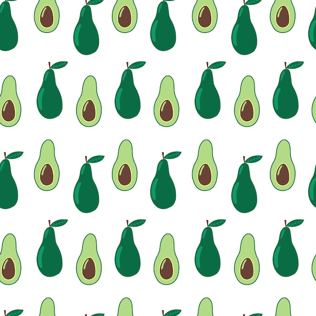 Vector avocado seamless pattern Hand drawn flat avocado pattern isolated on white background