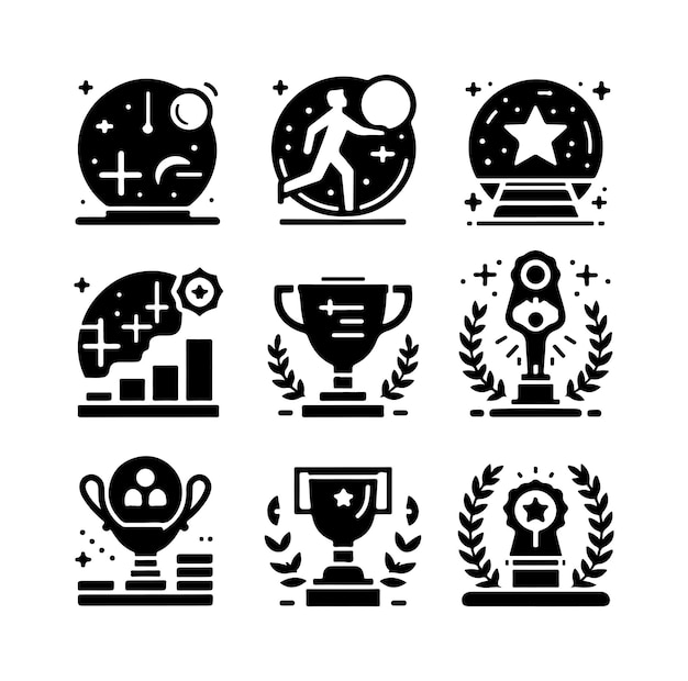 Vector vector award cups vector set trophy black icons sport champion prize winner silhouettes vector