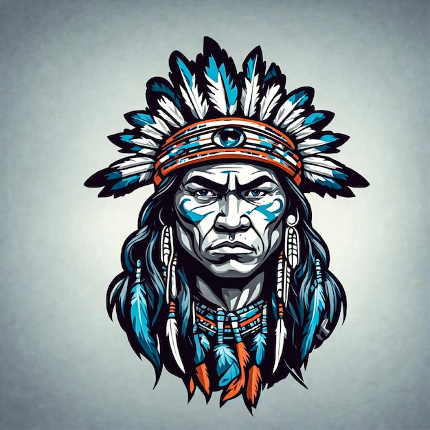 Vector awesome american native head with serious expressions in mascot illustration style