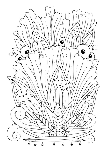 Vector background for coloring. Black-white flowers. Coloring page. Art therapy.