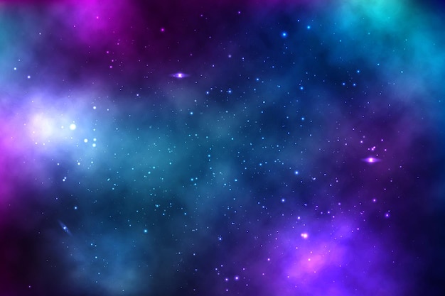 Vector background of an infinite space with stars, galaxies, nebulae. bright oil stains and blots with white dots