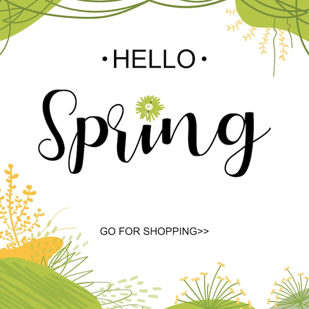 Vector background with hello Spring vintage template