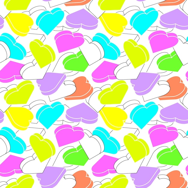 Vector background with isometric hearts Seamless pattern with geometric hearts bright colors Design for greeting cards holiday backgrounds wrapping paper banners headers