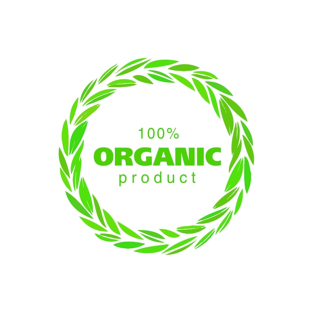 Vector badge for organic and eco food products. Floral wreath label. Organic food sticker.