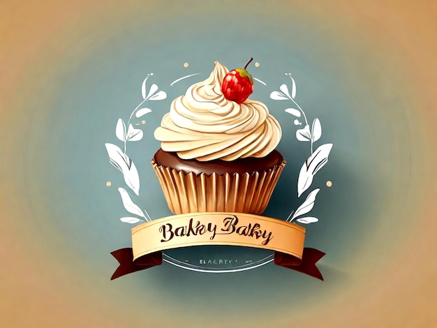 Vector Bakery banner with cupcake isolated