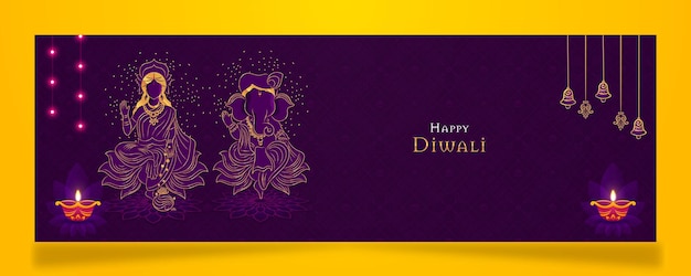 Vector vector banner illustration of goddess lakshmi and lord ganesha for happy diwali design for banner