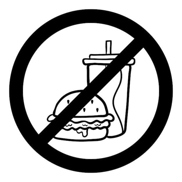 Vector Banner and Konka is a prohibitive sign that prohibits the use of fast food in the style