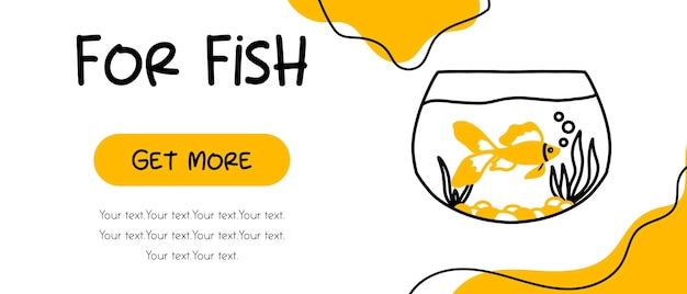 Vector banner for pet shop app Banner with a goldfish in an aquarium Poster for the website Doodle style