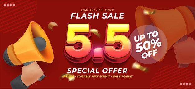 Vector banner promotional may 5 flash sale design with 3d number and megaphone