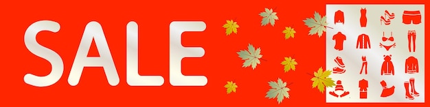 vector banner seasonal sale of clothing items on red background