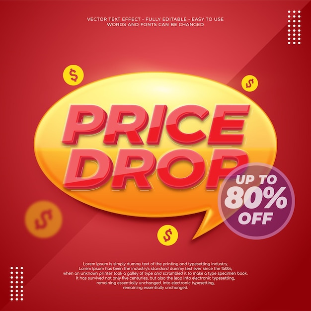 Vector banner text effect editable price drop template