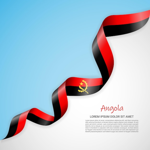 Vector banner in white and blue colors and waving ribbon with flag of Angola for brochures, logos