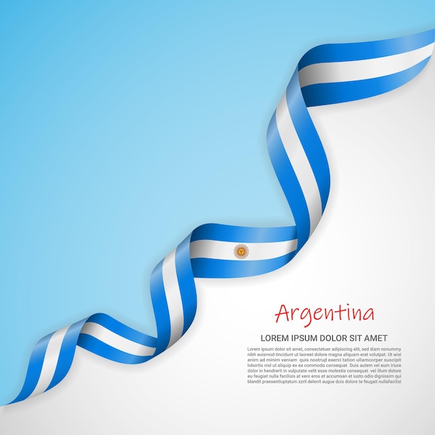 Vector banner in white and blue colors and waving ribbon with flag of Argentina for brochures, logos