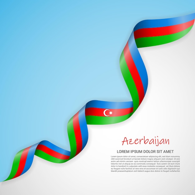 Vector banner in white and blue colors and waving ribbon with flag of Azerbaijan for brochures, logo