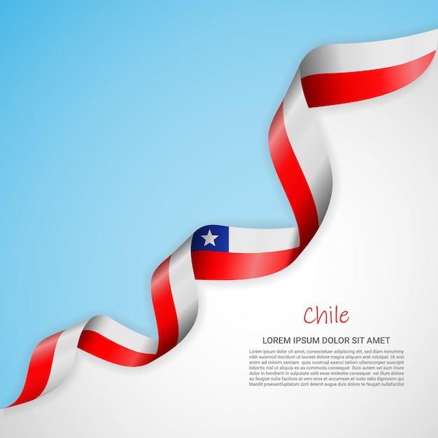 Vector banner in white and blue colors and waving ribbon with flag of Chile for brochures, logos