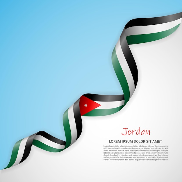 Vector banner in white and blue colors and waving ribbon with flag of Jordan for brochures, logos