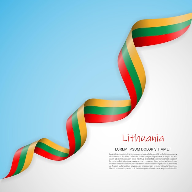 Vector banner in white and blue colors and waving ribbon with flag of Lithuania for brochures, logos