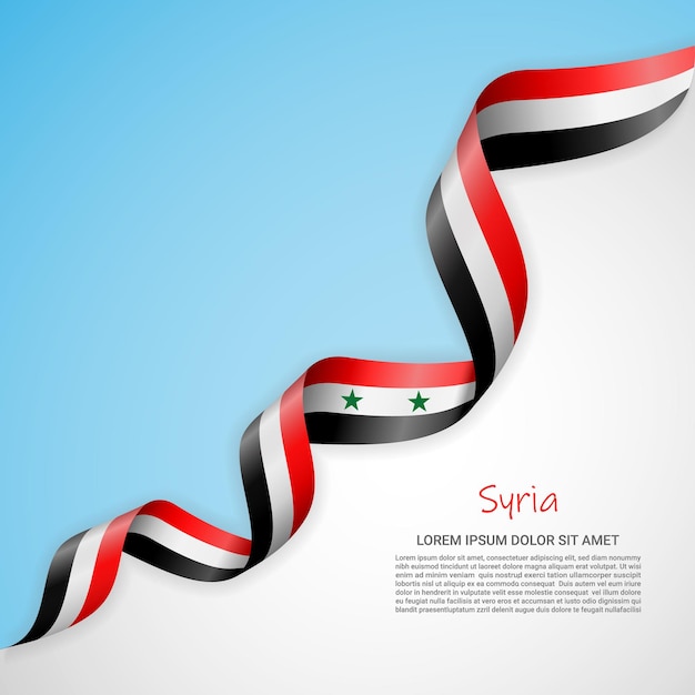 Vector banner in white and blue colors and waving ribbon with flag of Syria for brochures, logos