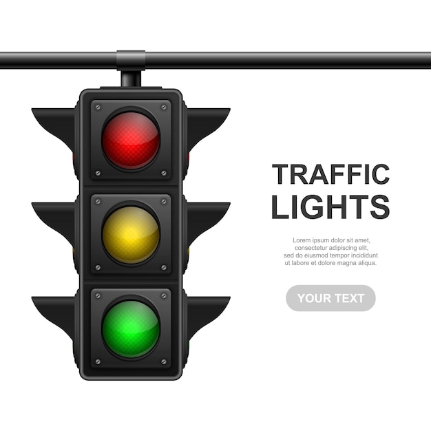 Vector Banner with 3d Realistic Detailed Road Traffic Lights IconIsolated Safety Rules Concept Design Templete Stoplight Traffic Lights Template