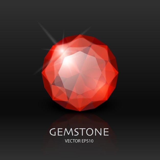 Vector Banner with 3d Realistic Red Transparent Gemstone Diamond Crystal Rhinestones Closeup on Black Jewerly Concept Design Template Clipart