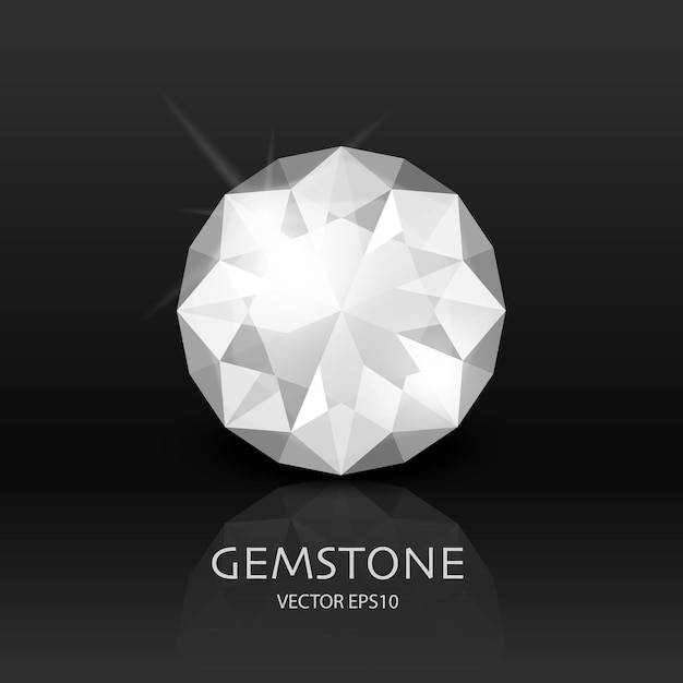 Vector Banner with 3d Realistic White Transparent Gemstone Diamond Crystal Rhinestones Closeup on Black Jewerly Concept Design Template Clipart