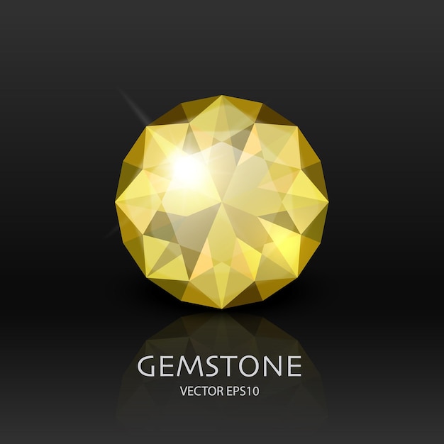 Vector Banner with 3d Realistic Yellow Transparent Gemstone Diamond Crystal Rhinestones Closeup on Black Jewerly Concept Design Template Clipart