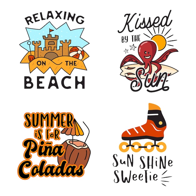 Vector banners with colorful summer illustrations and calligraphic inscriptions