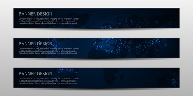 Vector banners with night world map illustration