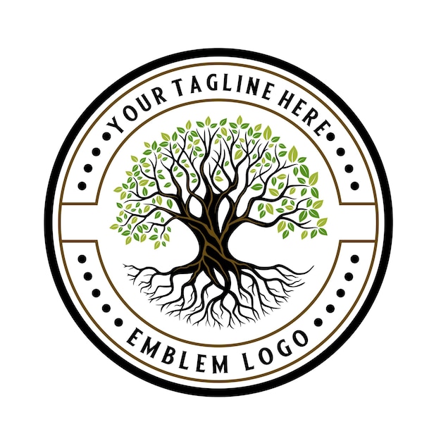 Vector banyan emblem oak tree logo design