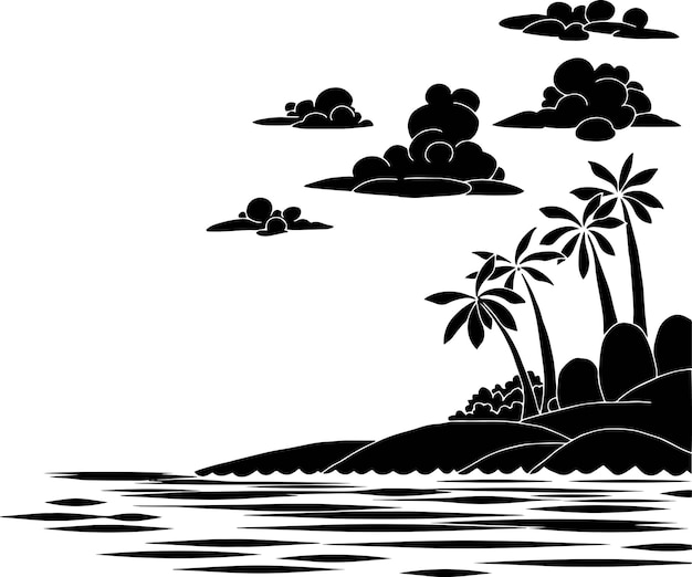 Vector beach landscape Silhouette Design