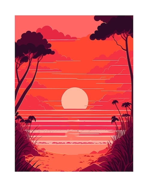 Vector beach retro illustration and tropical background