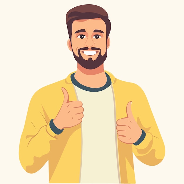 Vector of a bearded person giving a thumbs up expression in a flat design style vector illustration