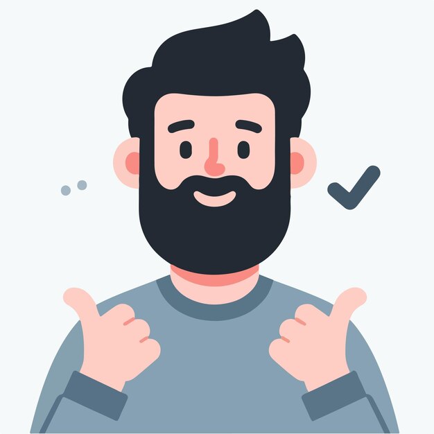 Vector vector of a bearded person giving a thumbs up expression in a flat design style