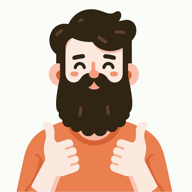 Vector vector of a bearded person giving a thumbs up expression in a flat design style