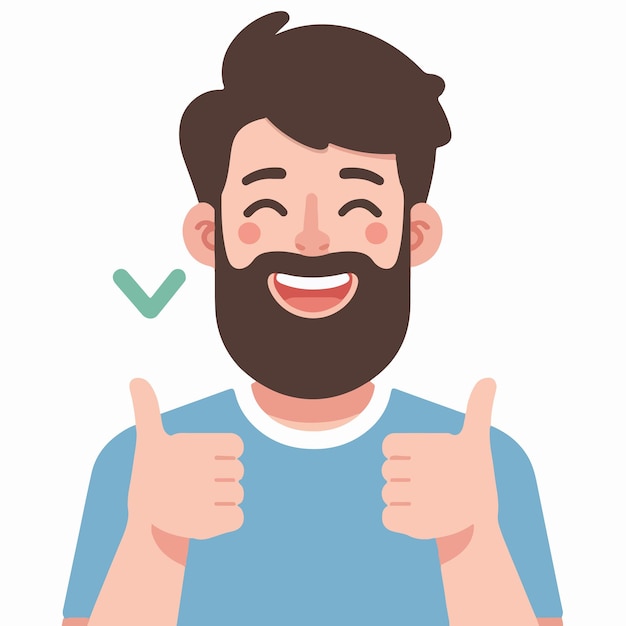 Vector vector of a bearded person giving a thumbs up expression in a flat design style