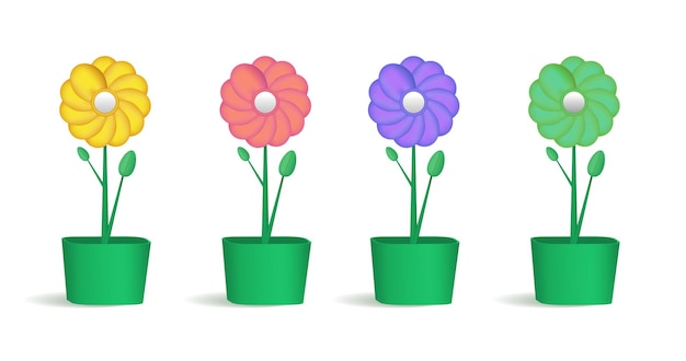 Vector beautiful flowers in pots. isolated white background