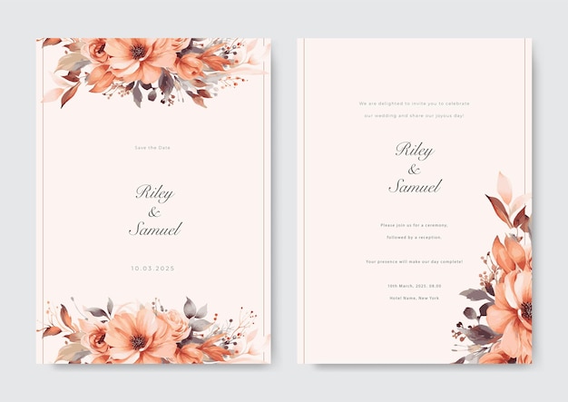 Vector beautiful hand drawn roses wedding invitation card set